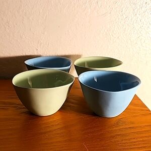 Anthropologie Matt Mini Latte Bowls - set of 4 - blue & green